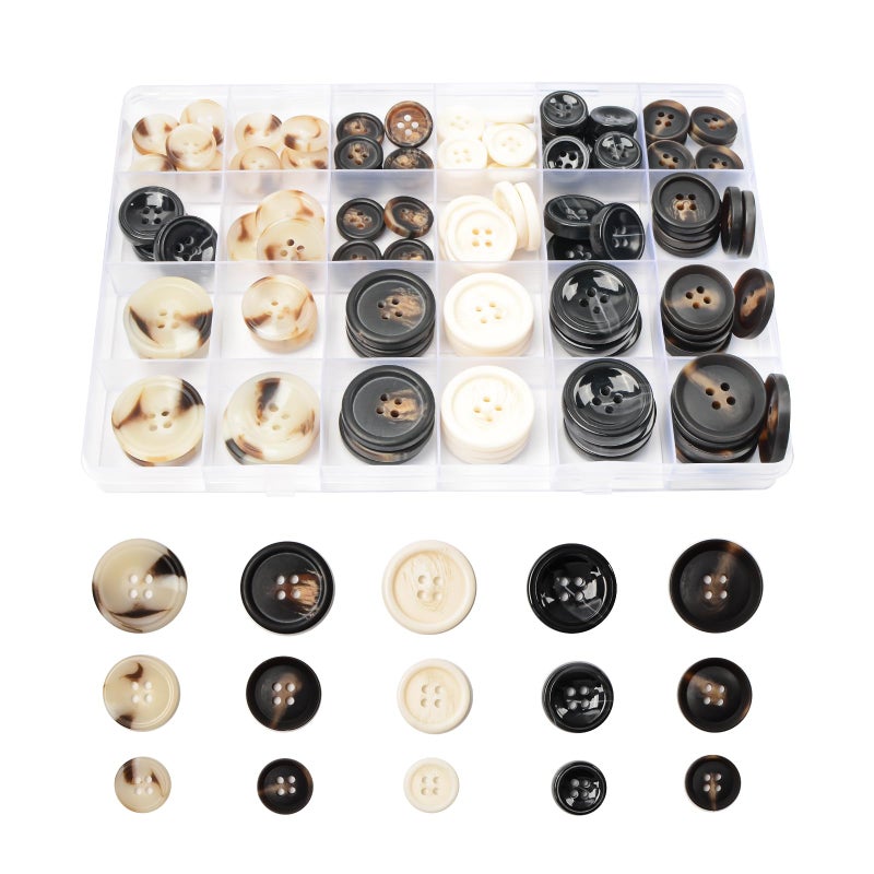 OELFFOW 110Pcs Mixed Sewing Buttons, 4-Hole Craft Round Blazer Buttons, 5 Color 3 Size (15mm, 20mm, 25mm) Suit Coats Resin Button, Suitable for Variety Clothing Sewing, DIY Craft (Black & White) - Image 1